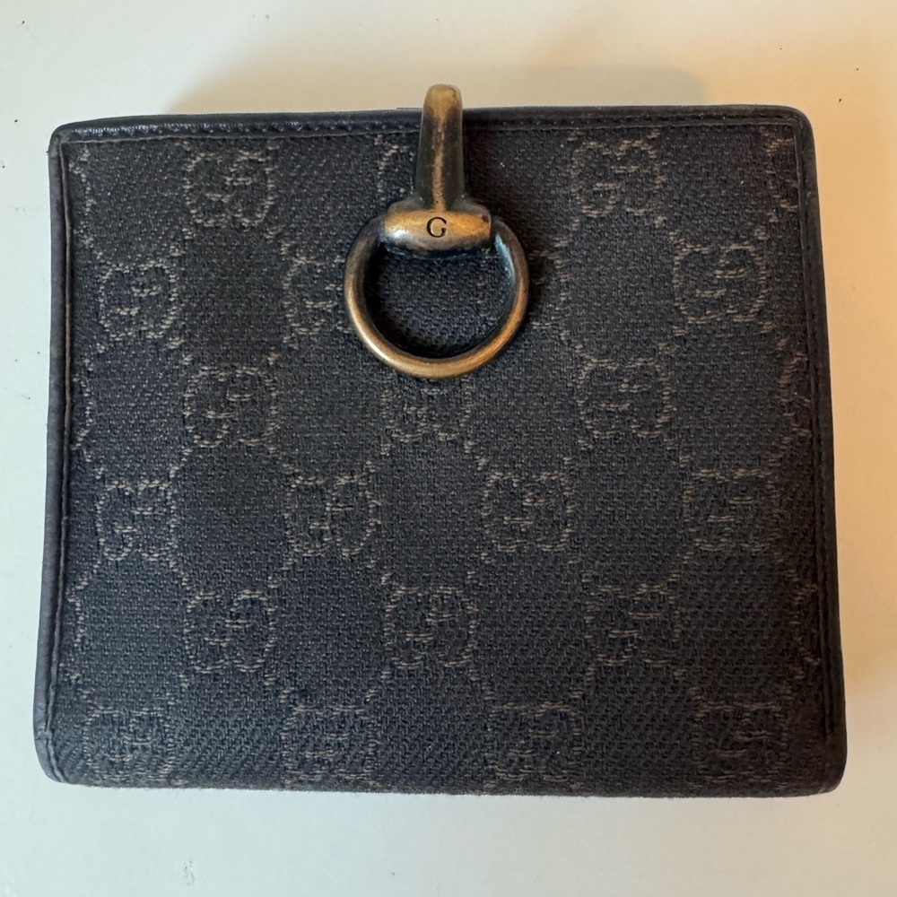 Gucci Women’s Brown GG Monogram Bifold Canvas Metal Clasp Horsebit